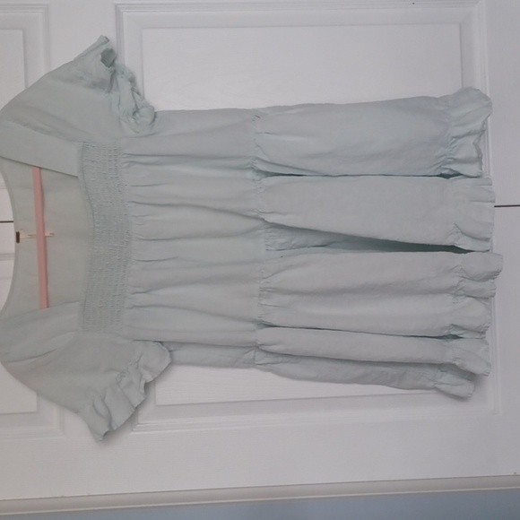 Free People oversized Sadie Tunic Mint Green Smocked Mini Dress sz M - Picture 1 of 5